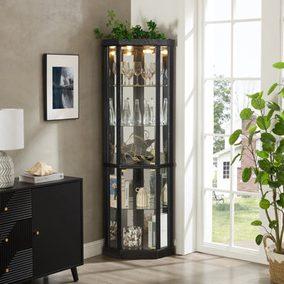 Vitrine de coin lumineuse, vitrine élégante en verre