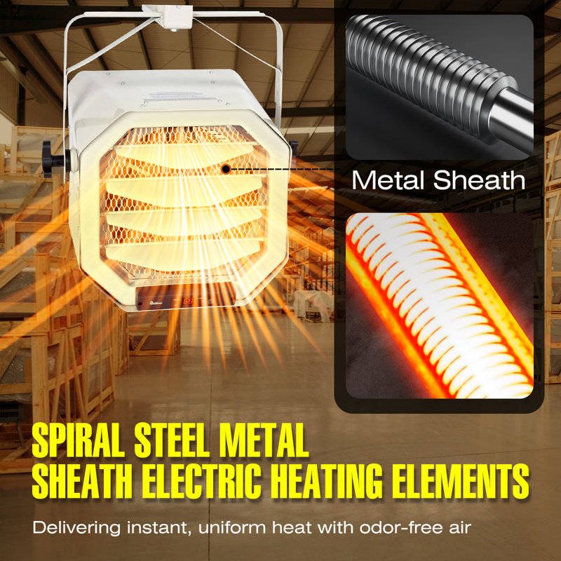 DR. INFRARED HEATER Hardwired Shop Garage Electric Heater, Wall/Ceiling Mounted with Remote Controlled Thermostat White