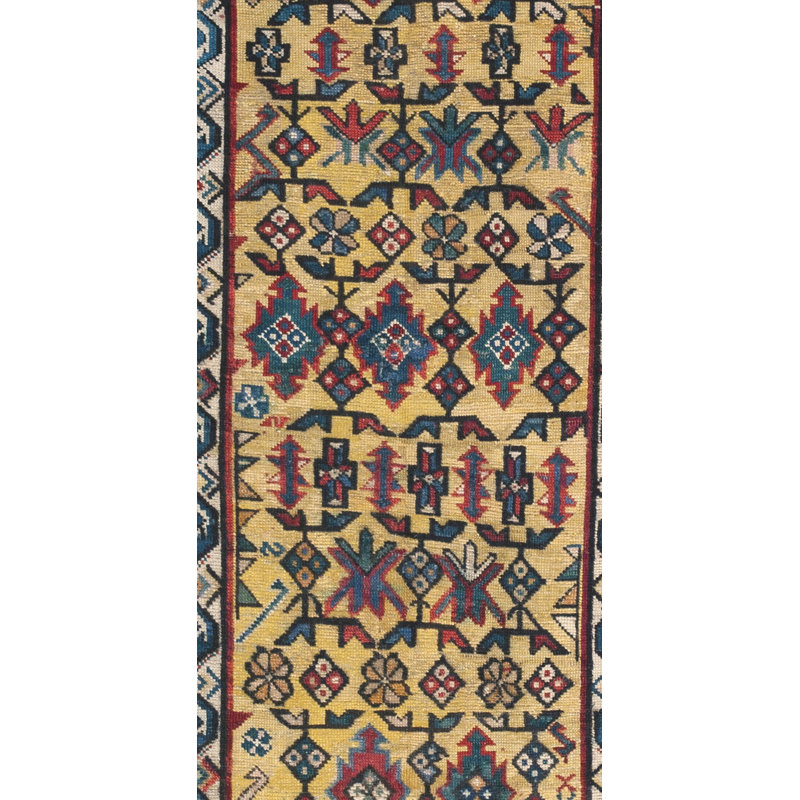 Small Tribal Geometric Antique Yellow Gold Color Caucasian Seychour Wool Pile Rug