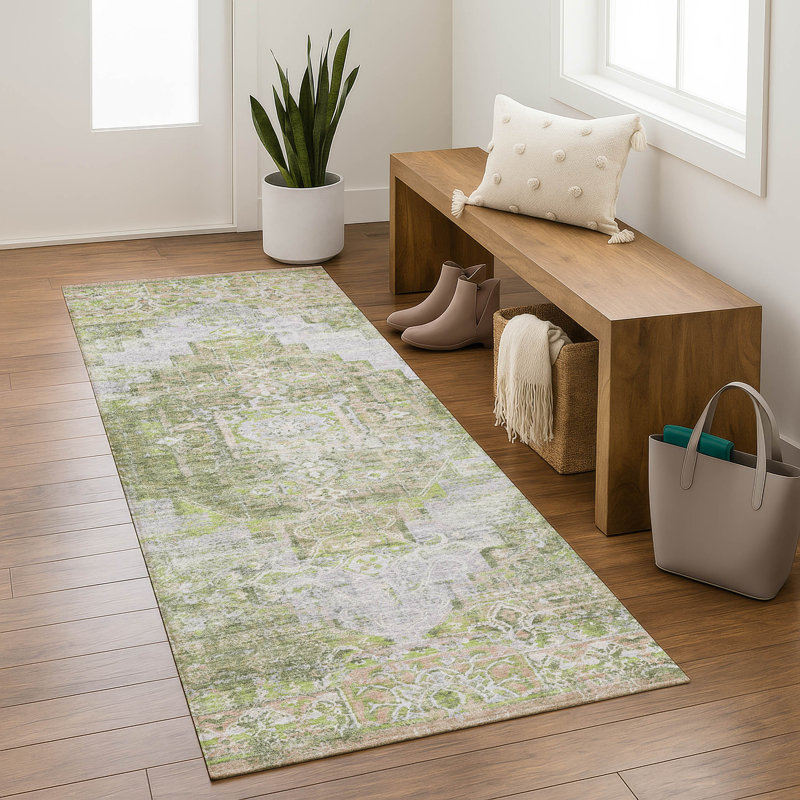 Premium Machine Washable Mayfield AMF2140 global Rug, 2'3" x 7'6" Runner, Aloe