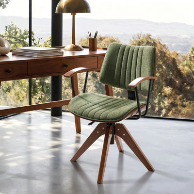 Oswina Mid-Century Modern Bentwood Tufted Fabric Upholstered Office Chair with 360° Swivel and Armrests