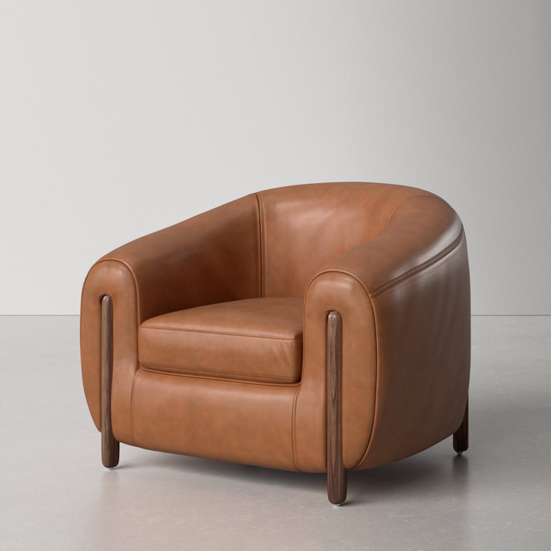 Bruno 38" W Barrel Chair, Valencia Camel Leather