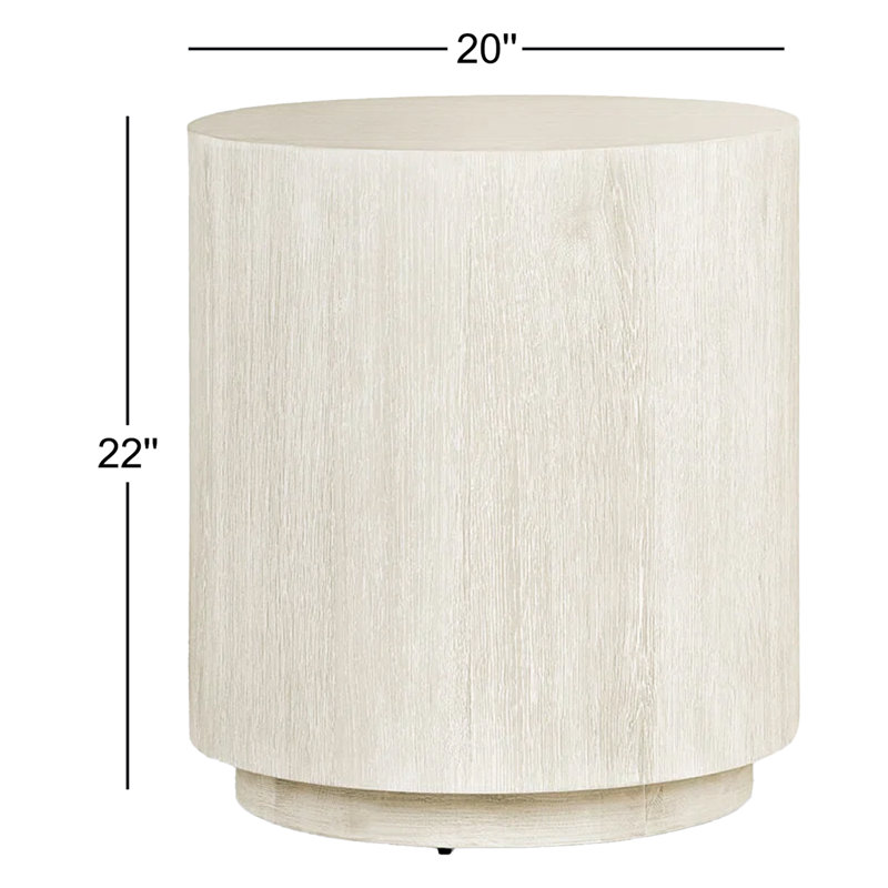 Layne 20" Round End Table, White Wash