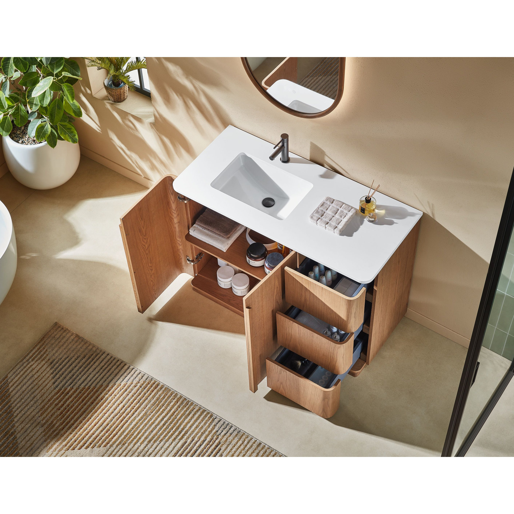 Greely 48" Teak Single Sink Bathroom Vanity with Quartz Top, Natural Teak