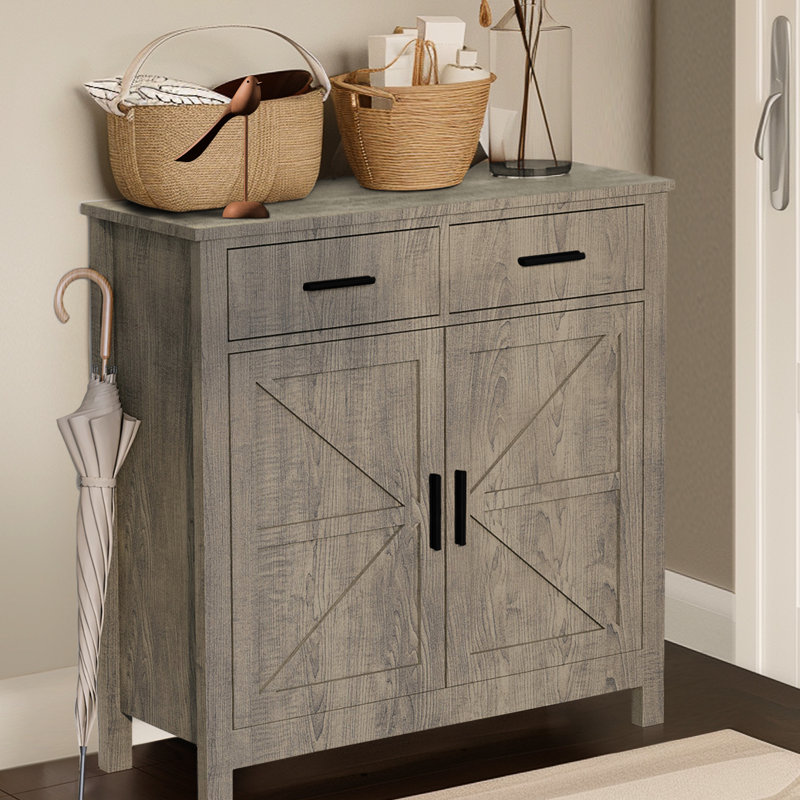 Chic Grey Buffet Cabinet With Storage, 2 Doors And Drawers For Living Area Kitchen Sideboard In Storage, Gray