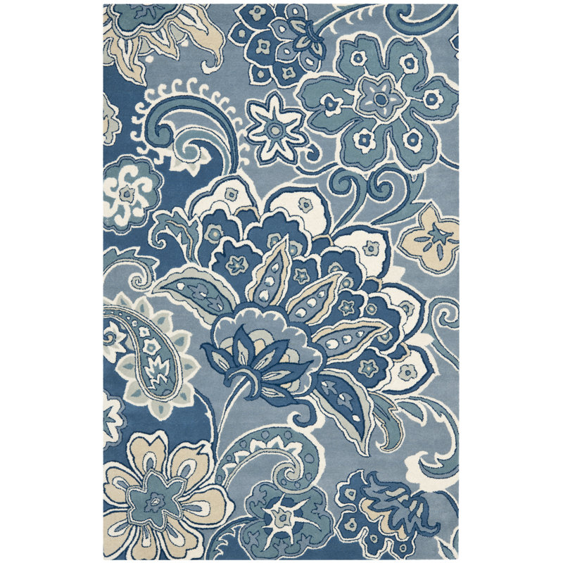 Steve Hand Tufted Wool And Viscose Floral Rug, Rectangle 5' x 8'