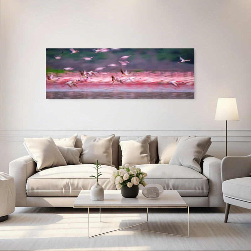 Flying Pink Flamingos by David Hua - Wrapped Canvas Panoramic Print, 152.4 cm H x 50.8 cm W