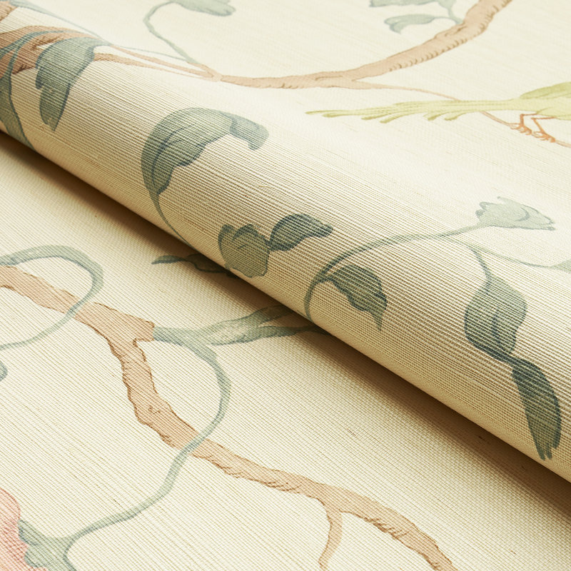 Papier peint Wisteria Sisal, Bleu sarcelle / rose tendre