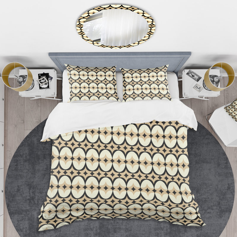 Yellow and Beige Geometric Microfiber Queen Duvet Cover Set