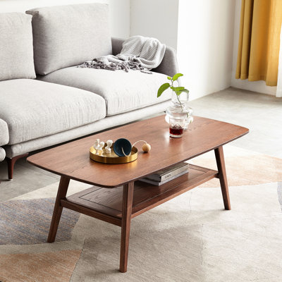 Bureau rectangulaire en bois de chêne massif - table basse avec rangement, facile à assembler, noyer pour l'assemblage