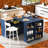 Modern Navy Kitchen Island With Adjustable Table, Led Lighting & Convenient Power Outlet, Blue Rolling Storage, , Compartment-1720327072
