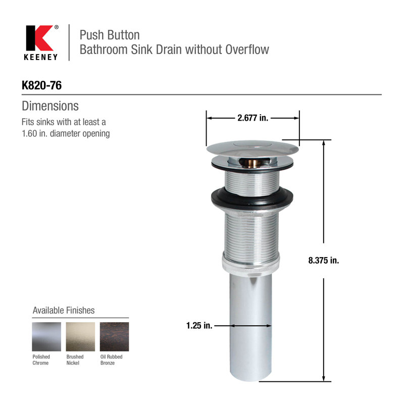 Universal Pop-Up Bathroom Sink Drain, Brushed Nickel