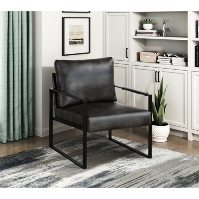Fauteuil d'appoint de salon élégant en similicuir gris foncé et métal noir