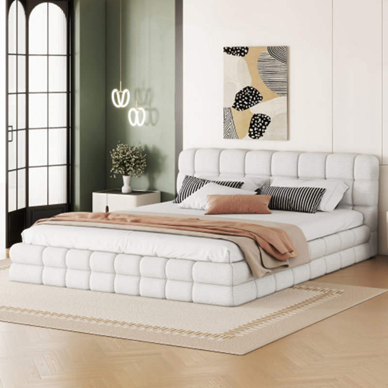 Lit plateforme tapissier, Blanc