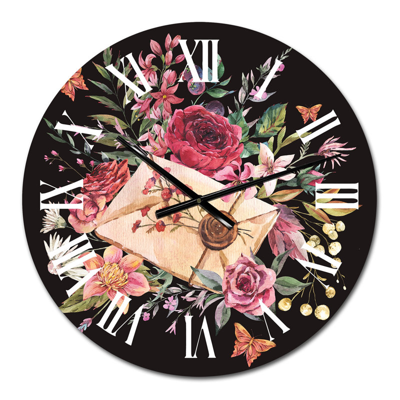 Ancienne lettre rétro avec fleurs - horloge murale traditionnelle, Moyen