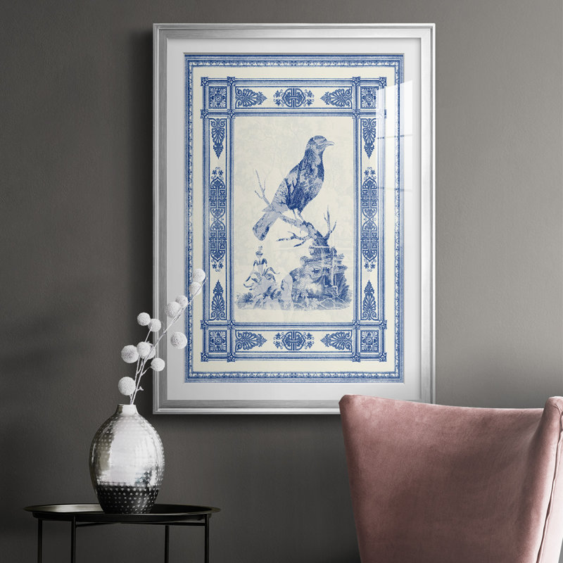 Toile De Jouy I - Impression de cadre photo unique sur papier, H 42,5 po x l 30,5 po x P 1 po, Argent
