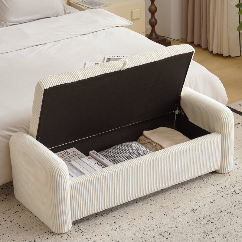 Banc de rangement surdimensionné de style moderne, Velours côtelé beige