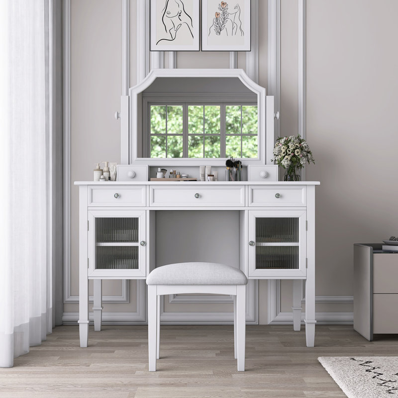 MAKEUP VANITY DESK WITH LARGE ADJUSTABLE MIRROR