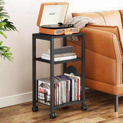 Laibah 3 Tier Moveable Small End Table, Record Player Stand with Records Shelf