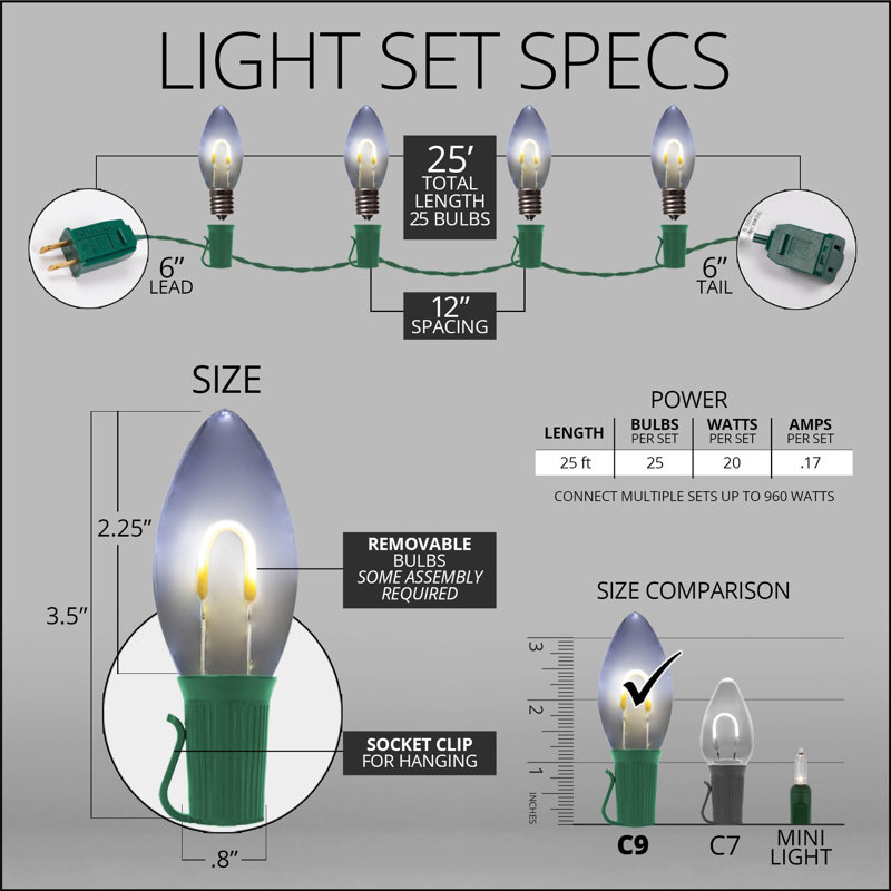 C9 FF PET String Light Kits String Lights, Cool White, 50' L, 50