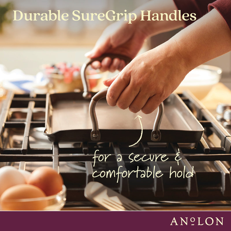 Anolon Advanced Home Hard Anodized Nonstick Double Burner Griddle, 10 Inch X 18 Inch, Brown