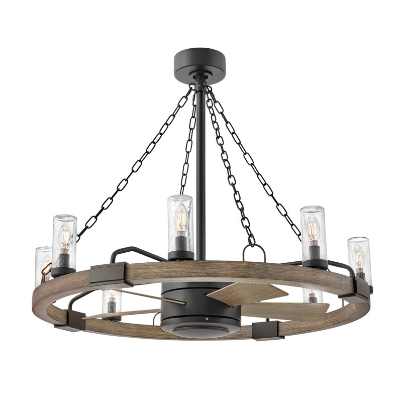 Sawyer 36" LED Indoor/Outdoor Farmhouse Smart Fandelier w/ 28" Fan, Matte Black, Driftwood