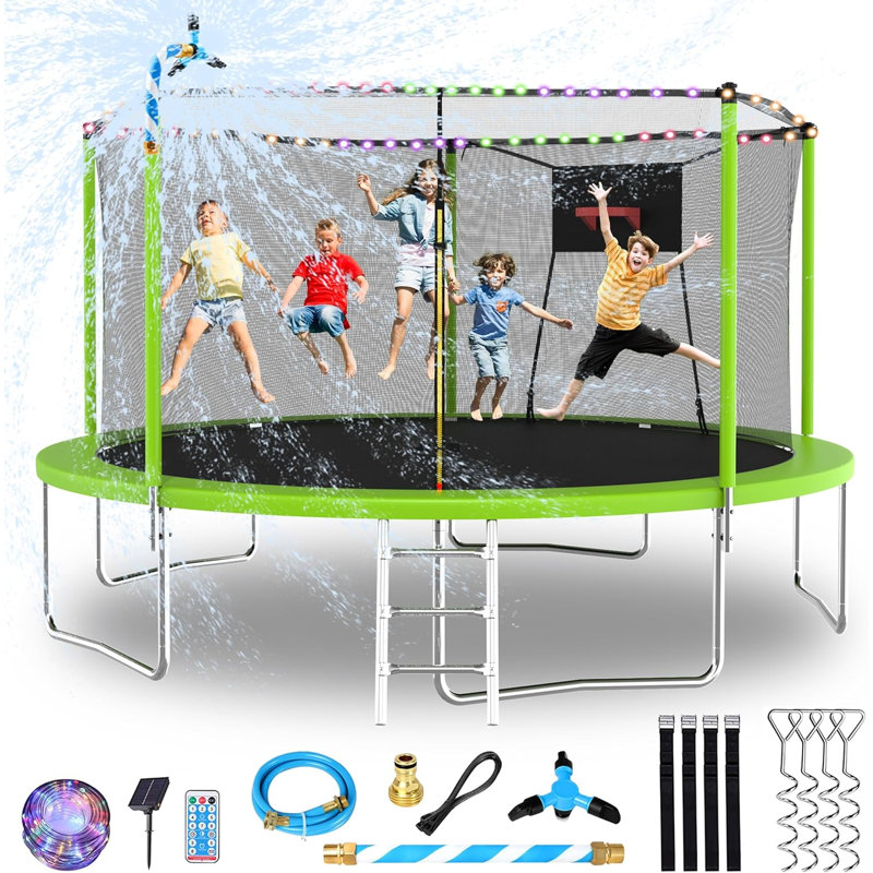 Sapphome Round Backyard Trampoline with Safety Enclosure, Green
