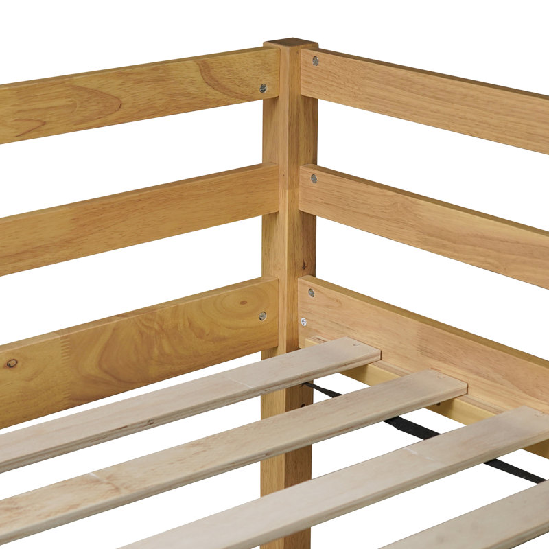 Lit mezzanine simple avec structure en bois d'hévéa, plateforme de 13 lattes, hauteur basse, espace de rangement et rangement spacieux dans la chambre à coucher, plateforme de conception en lattes de bois massif naturel, sommeil stable, spacieux