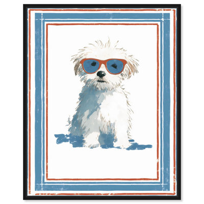 "Cool Dog" avec lunettes de soleil IV, impression sur toile, "Fun Dog" par Art Remedy, cadre noir, 24 x 30