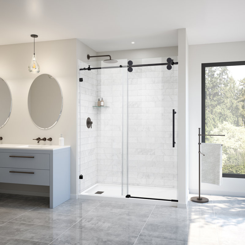 Porte de douche sans cadre avec poignées l 60 po x H 76 po, Noir