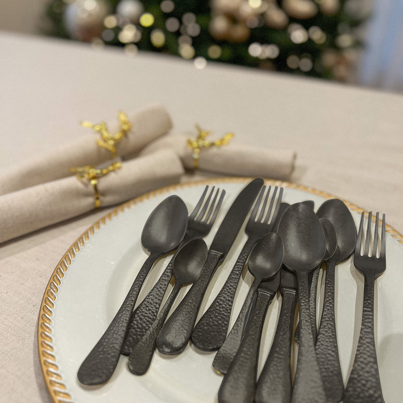 MEPRA Epoque Stainless Steel Flatware Set - Service for 4, Pewter Black Gold