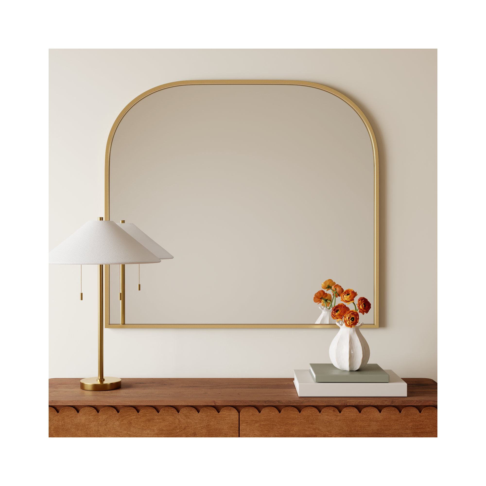Sabine Metal Wide Arch Wall Mirror, 38" x 42", Brass