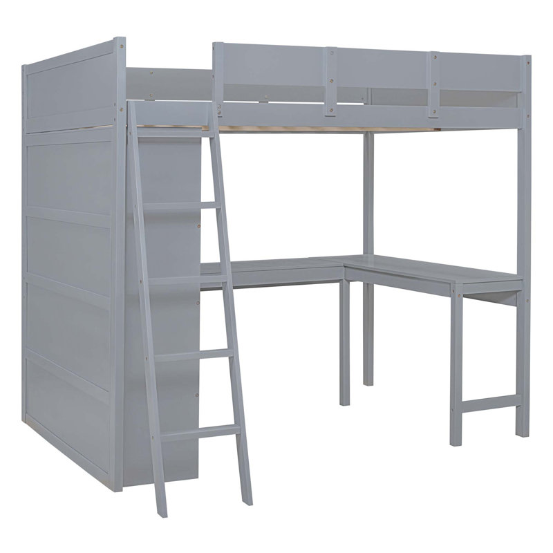 Lit mezzanine avec bureau et tablette, Gris