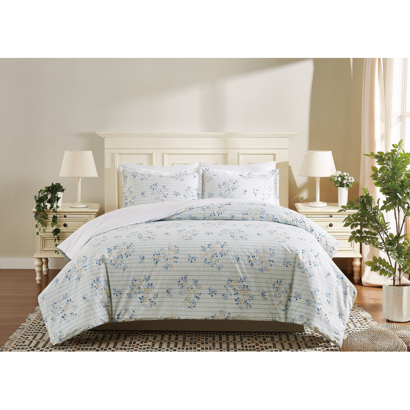 Cottage Classics Emma Floral Duvet Cover Set, Blue Floral, Queen Duvet Cover + 2 Standard Shams