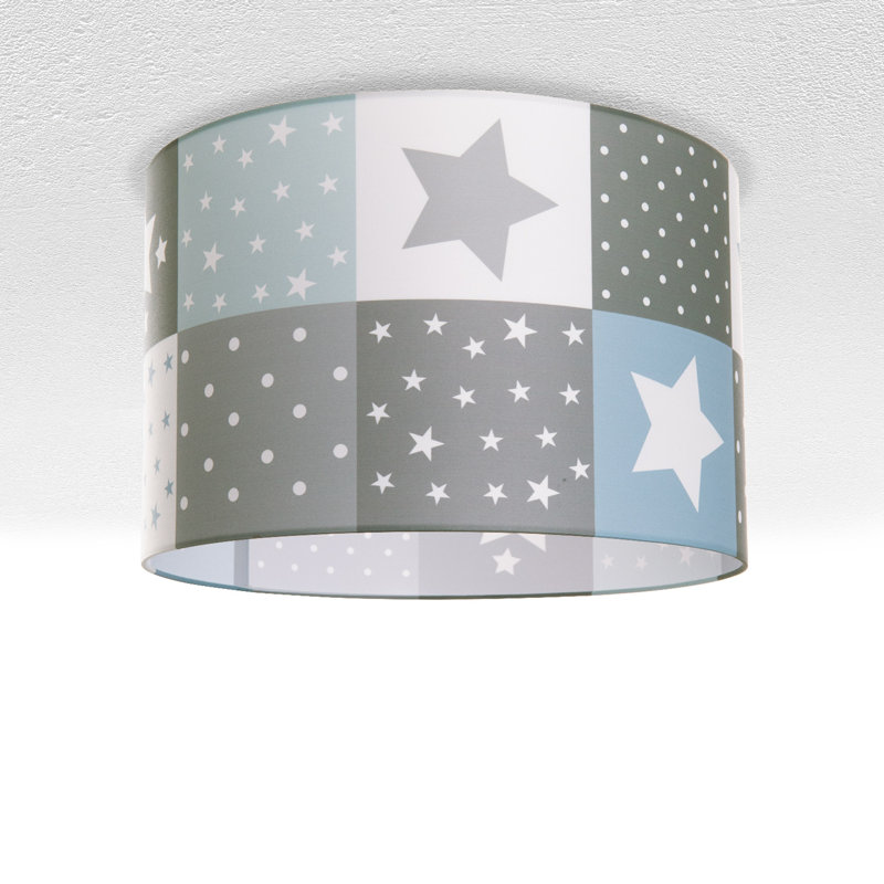 Cauley Fabric Flush Ceiling Light, 24.5cm H x 38cm W x 38cm D, Blue/Green/Grey