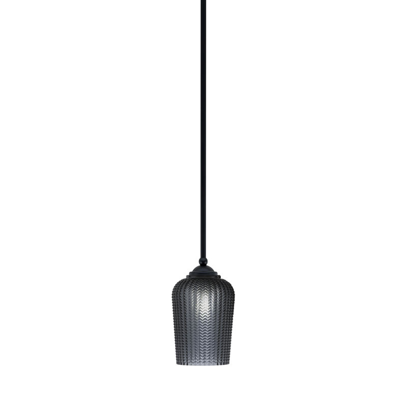Mini-luminaire suspendu suspendu Zilo, fini granit foncé avec verre de 5 po, Noir mat