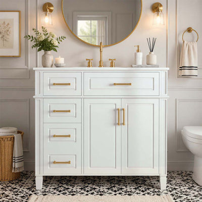 36 Inch Bathroom Vanity with Sink, White Single Sink Vanity with 4 Drawers, 2 Doors, and Adjustable Shelf for Modern Bathrooms