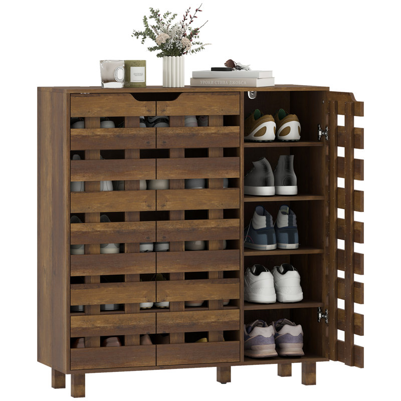 Armoire à chaussures, armoire de rangement pour 17 à 20 paires de chaussures, brun, Brun délavé