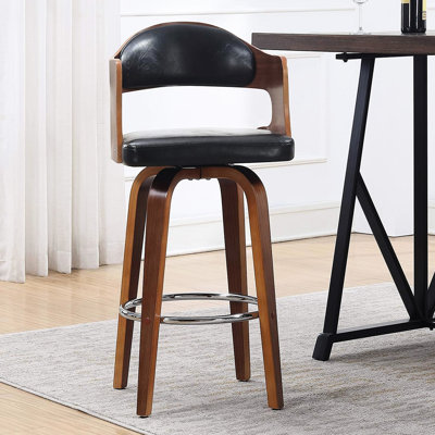 Siège de comptoir de 27 po de hauteur, revêtement américain en similicuir noir, bois massif, convient aux salons de luxe et aux bars à domicile Siège pivotant doré de style Mid-Century, structure en bois, salle à manger ovale sans dossier