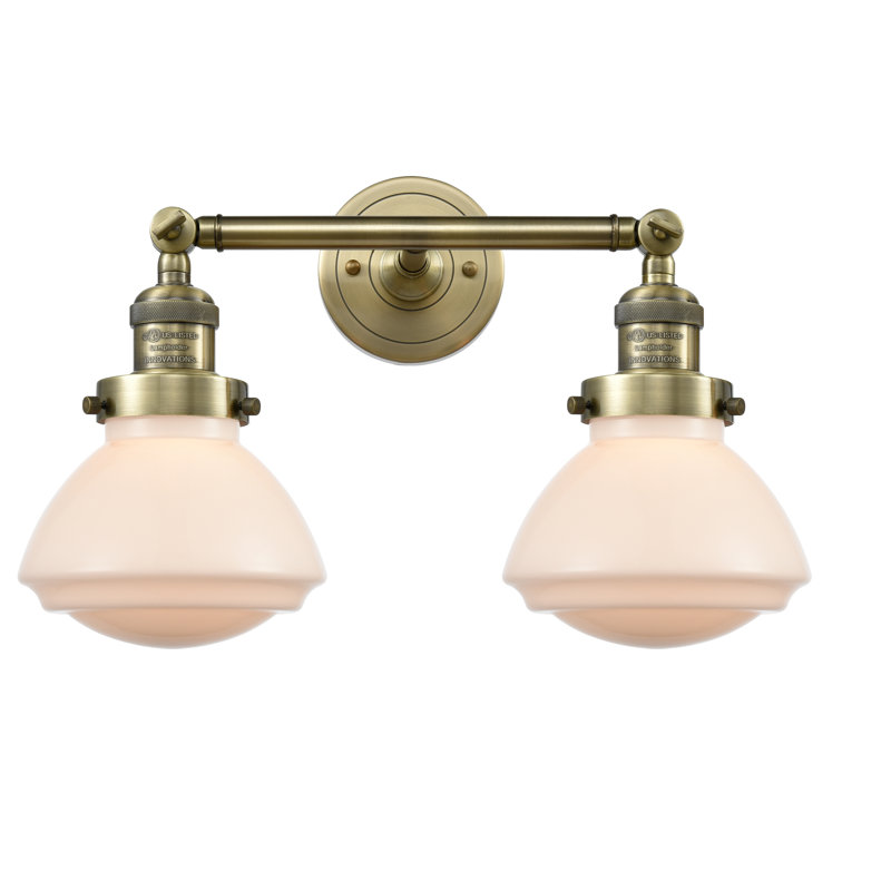 Éclairage pour salle de bain 2 lumières Chesterville, Ampoule incandescente rétro de 60 watts, Blanc mat, Laiton antique