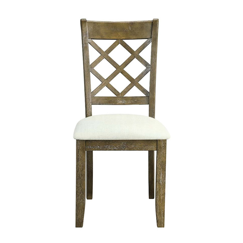 Chaises de salle à manger rustiques en chêne de 2 avec dossier beige - côté élégant 2 et support