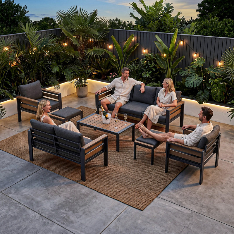 Outdoor Patio Conversation Set with Cushions, Modular Sofa Set, Assorted Configuration, 4-Piece / 5-Piece / 7-Piece Options