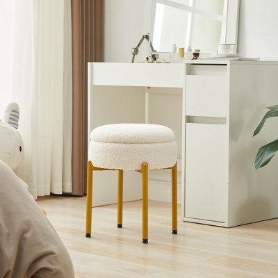 Vanity Stool Chair With Storage Multi-Functional Makeup Stool , Side Table Teddy Velvet, 4Cm Foam Support Storage Chairs