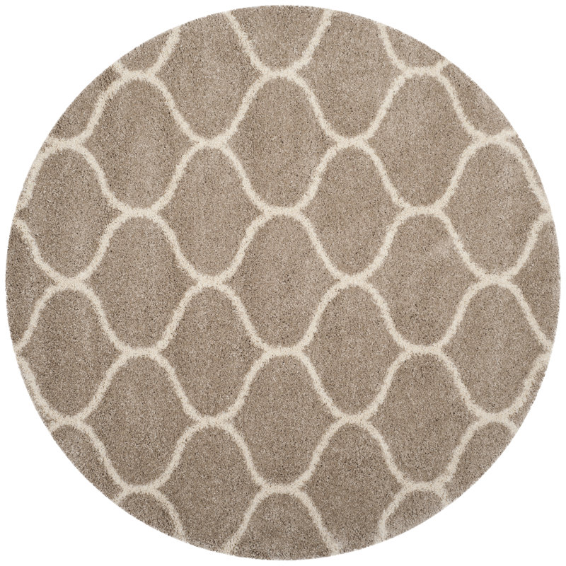 Tapis bleu marine / ivoire Darrold, Rond 7 pi, Beige / Ivoire