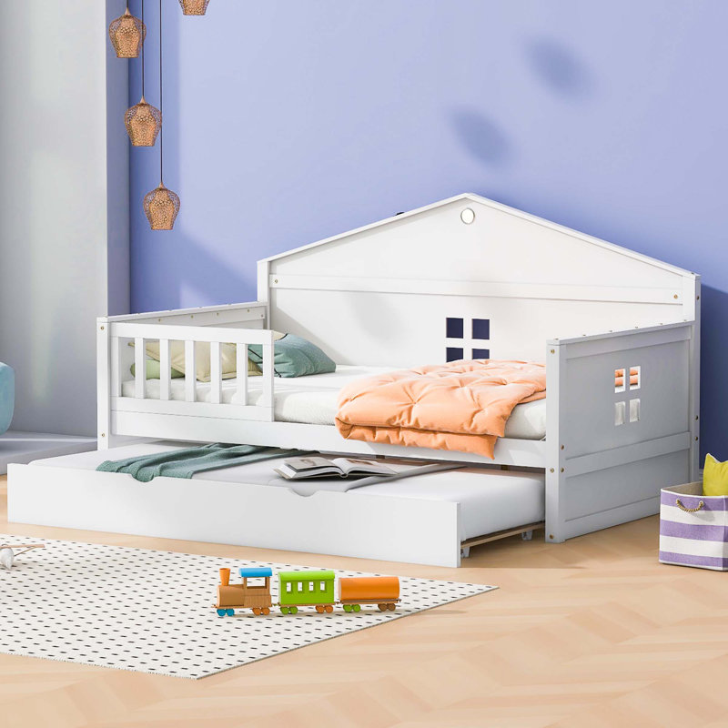 Lit de jour avec couchette Aionna, Lit simple, Blanc 1