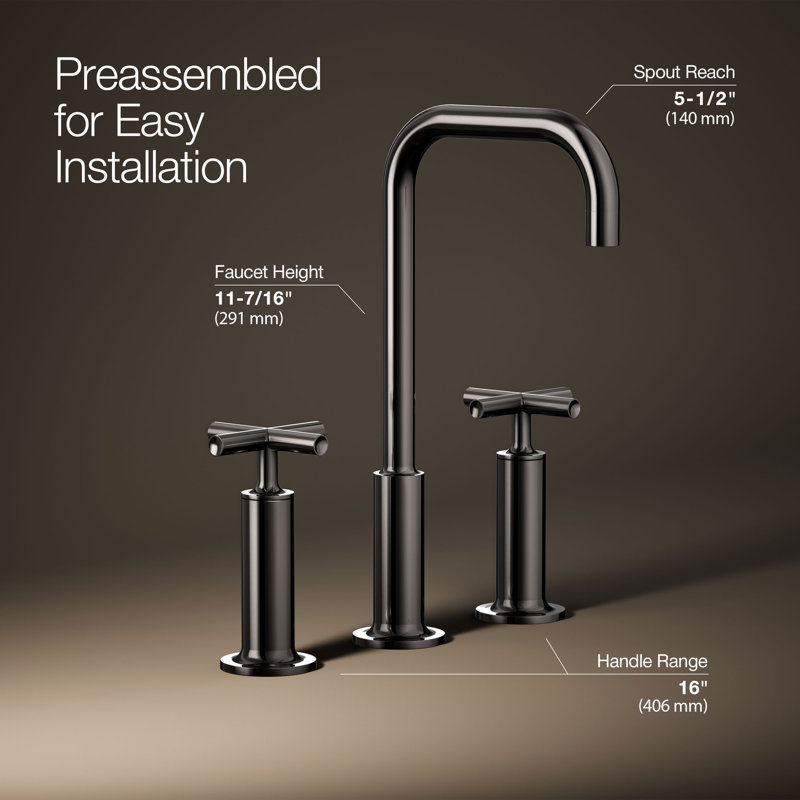 Purist Widespread Bathroom Sink Faucet with High Cross Handles and High Gooseneck Spout, Vibrant Titanium