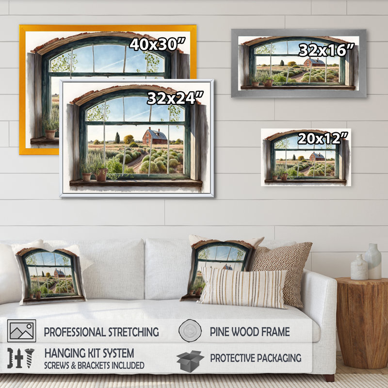 Fenêtre vue de grange - art mural de fenêtres de ferme, H 30 po x l 40 po x P 1,5 po, Toile tendue