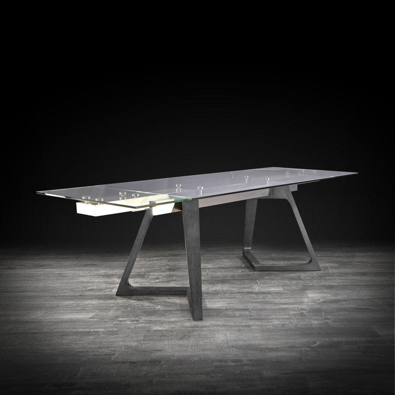Extendable Glass Top Dining Table, Gray