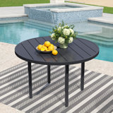 Metal Outdoor Table, Round Table for 6 with Umbrella Hole, Patio Table with Modern Minimalist Design