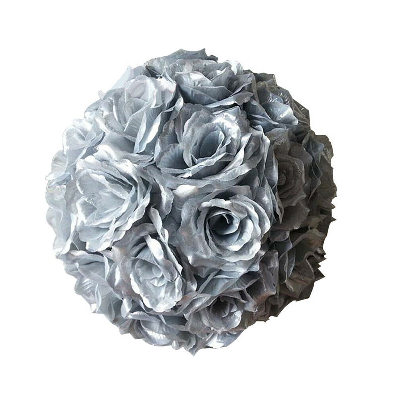 Boule à fleurs roses, H 6 po x l 6 po x P 6 po, Argent